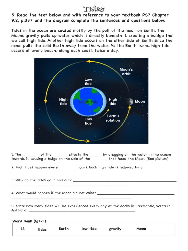 Moon Tides Eclipses Worksheets Pages 3 4 PDF Tide Moon