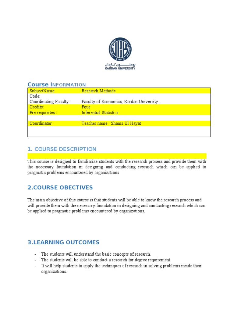 Research Methods Course Overview | PDF | Level Of Measurement | Test ...