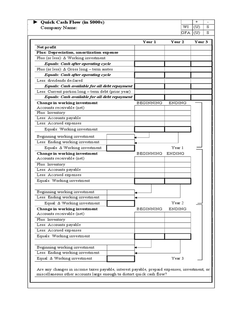 Quick Cash Flow Format | PDF | Finance & Money Management