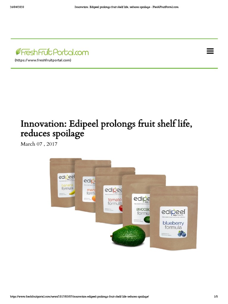 Innovation - Edipeel Prolongs Fruit Shelf Life, Reduces Spoilage | PDF ...