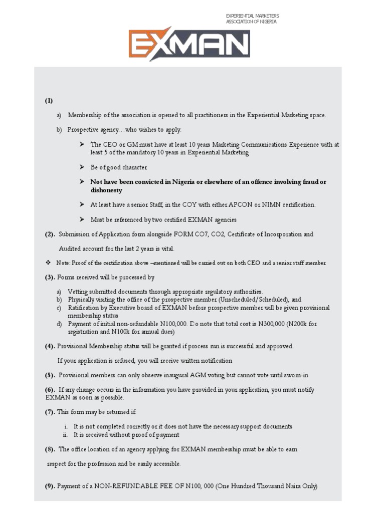 Exman Membership Form Government Politics