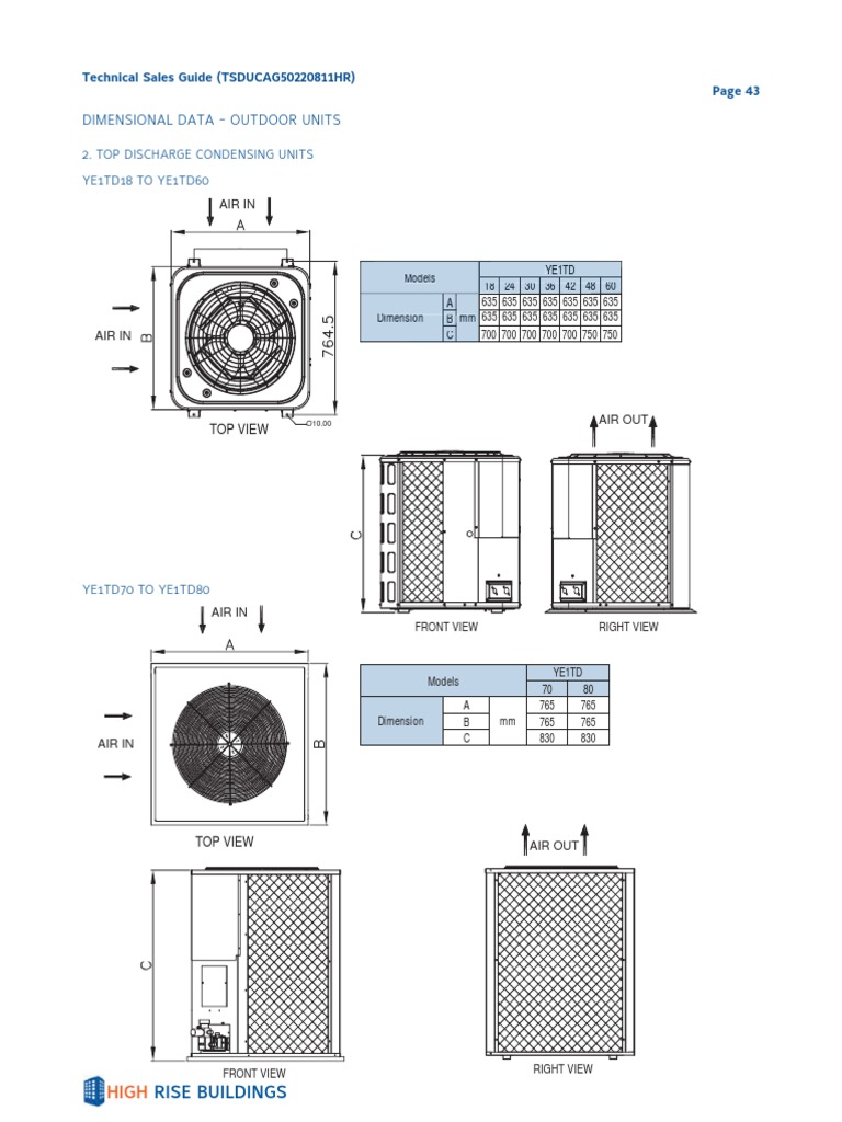 High Rise Outdoor Unit Dimensions Guide | PDF