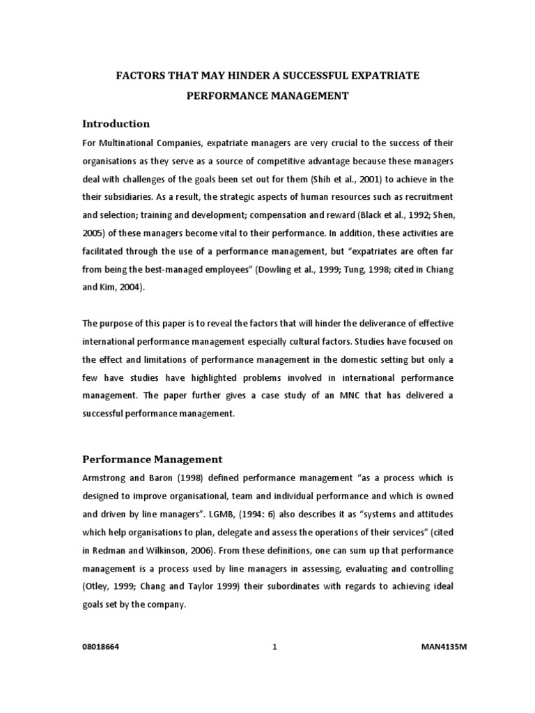 Factors That May Hinder A Successful Expatriate Performance Management ...