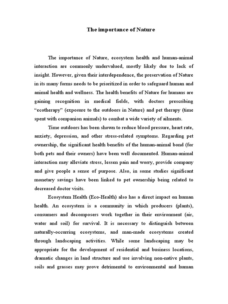 The Importance of Nature PDF Ecosystem Ecosystem Services