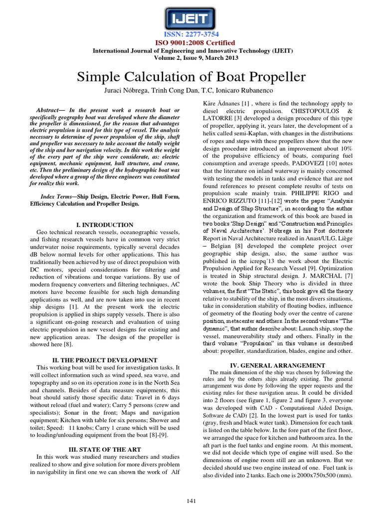 Simple Calculation of Boat Propeller ISO 90012008 Certified PDF