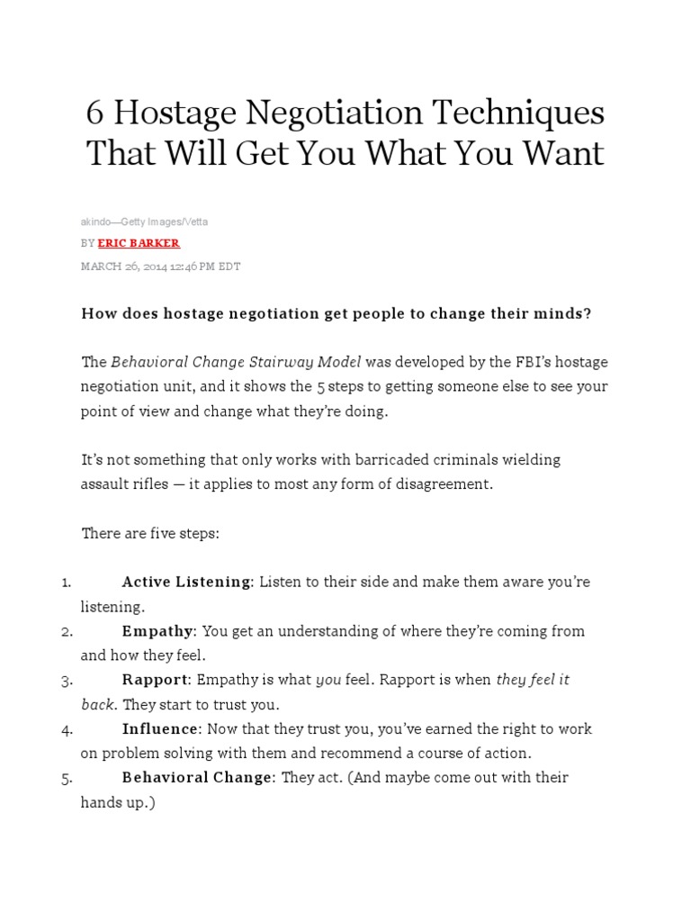 FBI Hostage Negotiation Techniques | PDF | Negotiation | Empathy