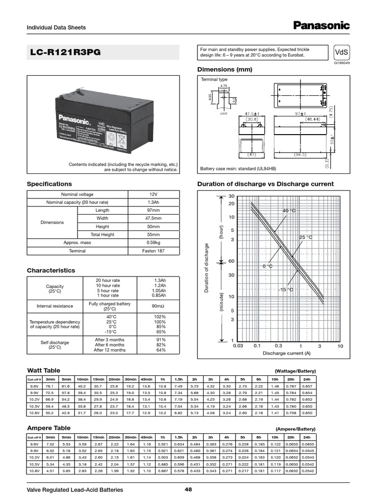 DB Battery Vrla LC-R121R3PG Panasonic en 2010 | PDF | Galvanic Cells ...