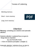 The Process of Listening: Attention Working Memory Short - Term Memory Long-Term Memory