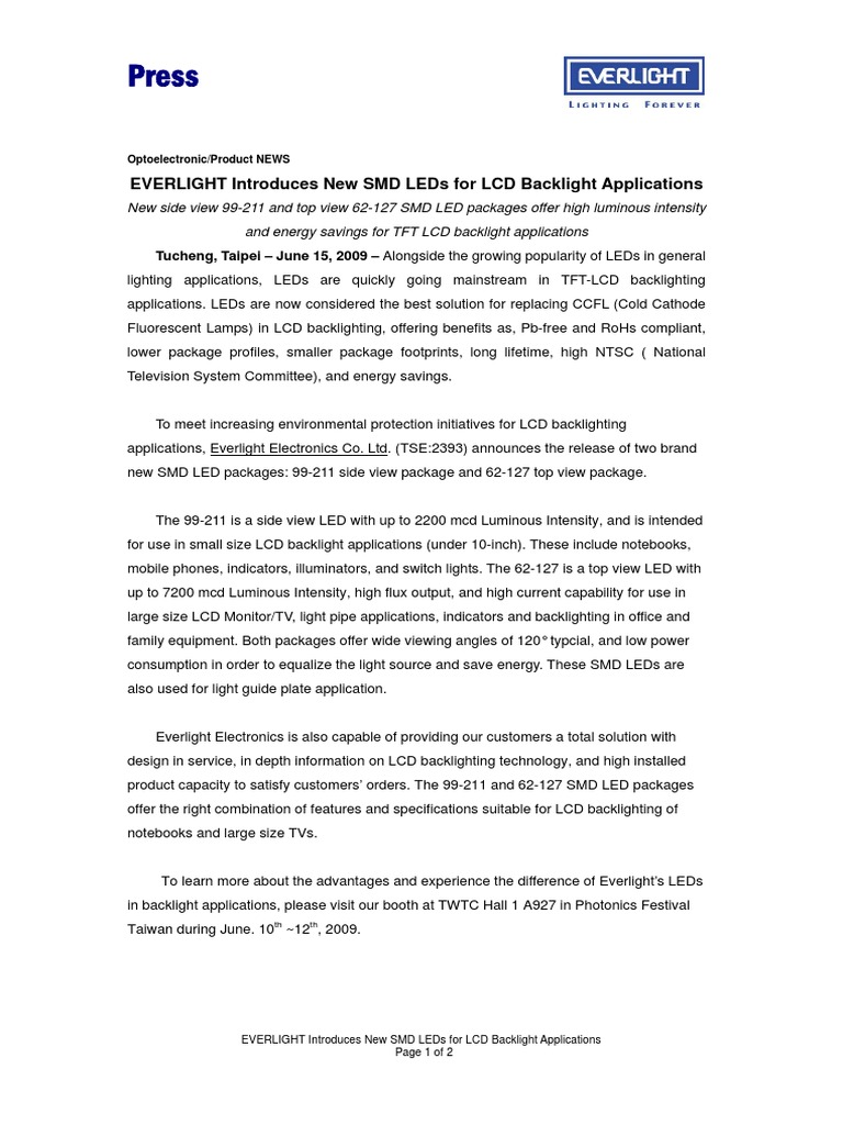 Press: Everlight Introduces New SMD Leds For LCD Backlight Applications ...