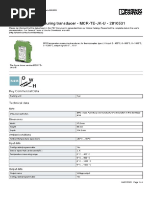 Produktbild von Phoenix Contact MCR-TE-JK-U – Thermoelement-Verstärker, Order-Nr. 2810531, Gebraucht