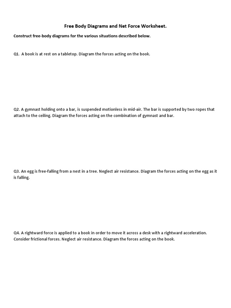 Free Body Diagrams And Net Force Worksheet