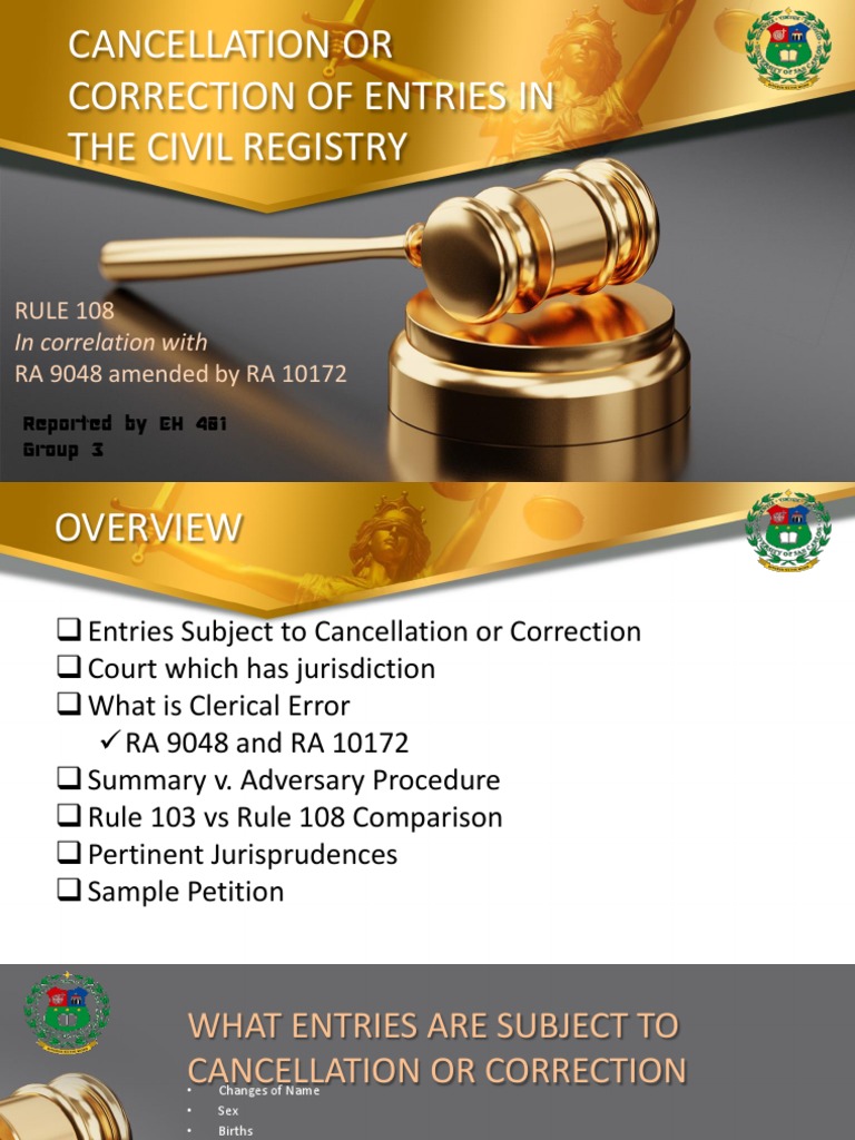 Rule 108: Civil Registry Corrections | PDF | Judgment (Law) | Social ...