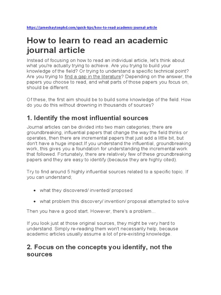 How To Learn To Read An Academic Journal Article: 1. Identify The Most ...