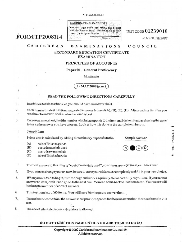 CSEC POA June 2008 P1 PDF | PDF | Debits And Credits | Bookkeeping