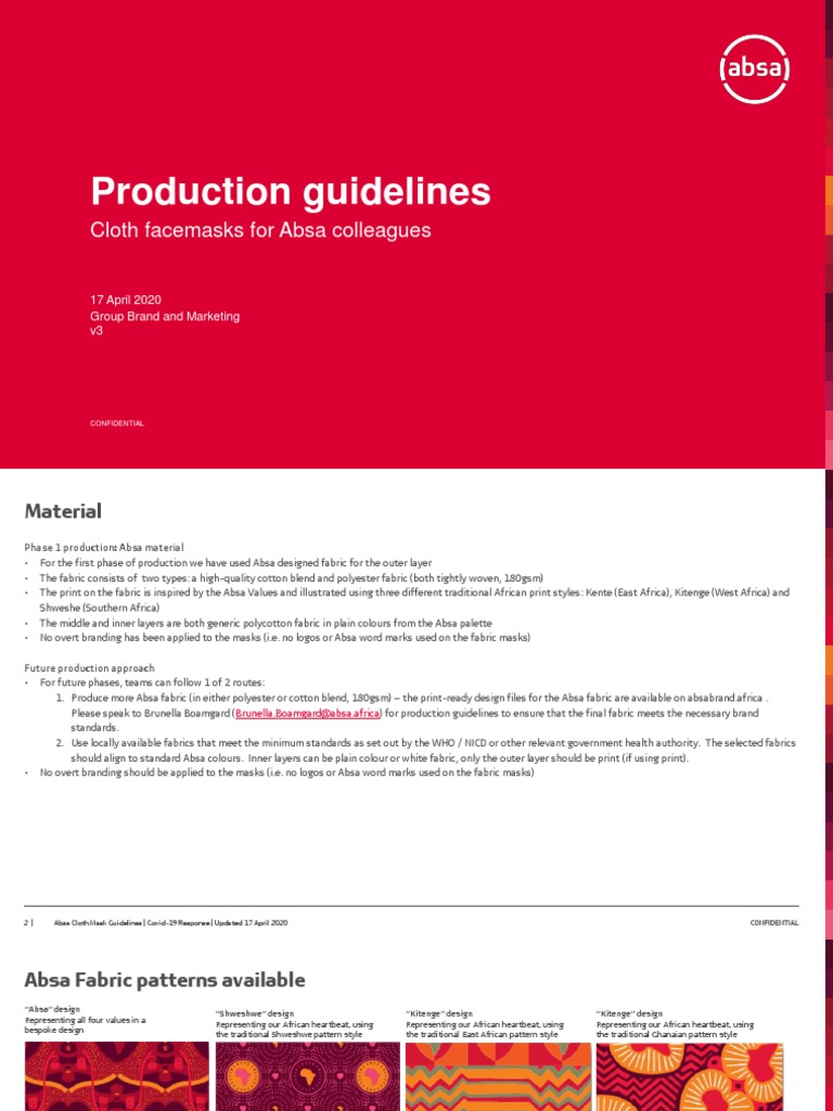 Absa Cloth Mask Production Guidelines | PDF | Textiles | Hygiene