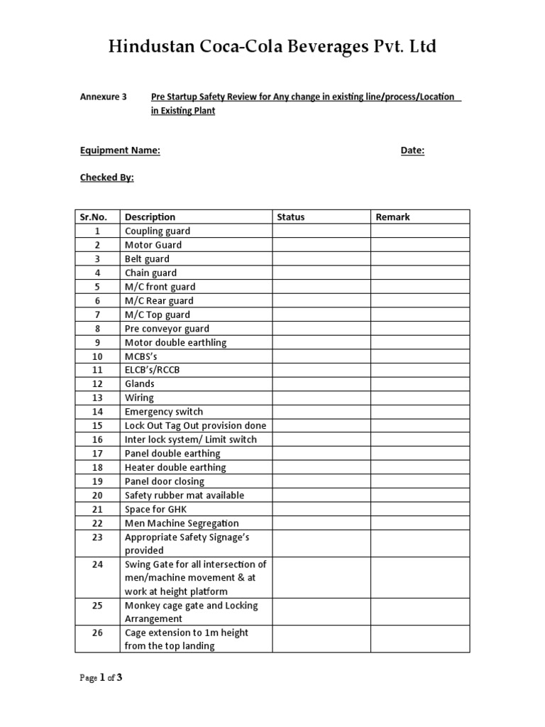 Pre-Startup Safety Review Checklist | PDF | Nature