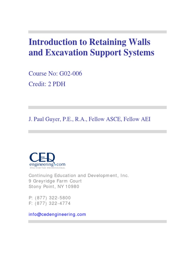 Intro To Retaining Walls and Excavation Support Systems PDF | PDF ...