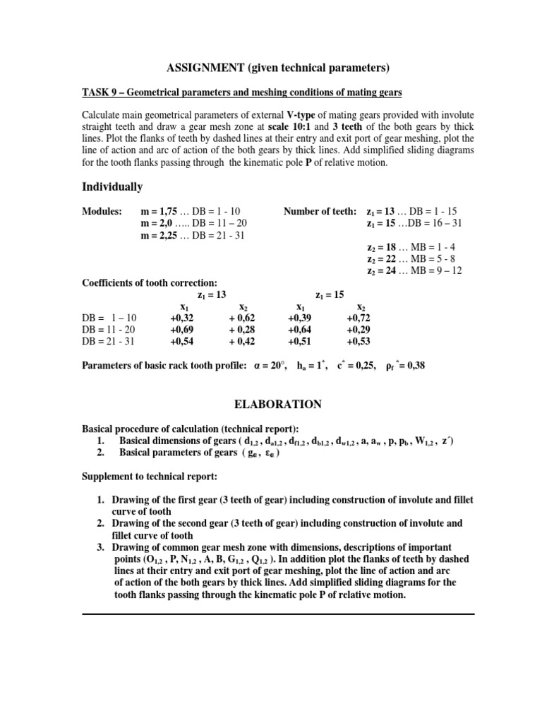 ASSIGNMENT (Given Technical Parameters) | PDF | Gear | Tools