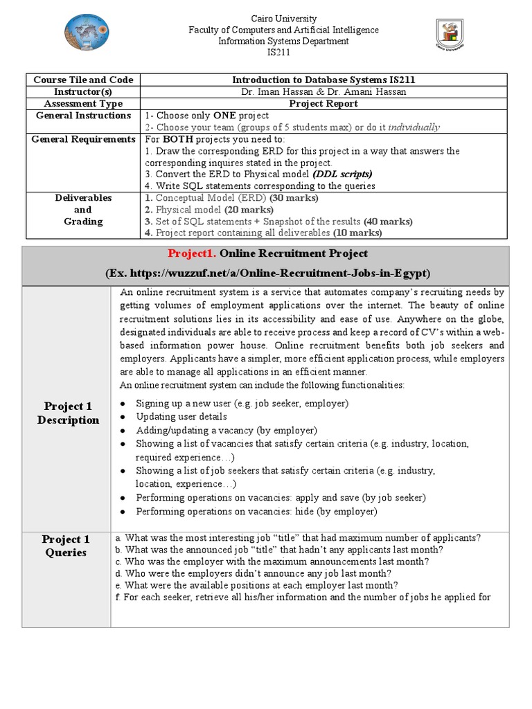 Database Systems Project Guidelines | PDF | Recruitment | Transport