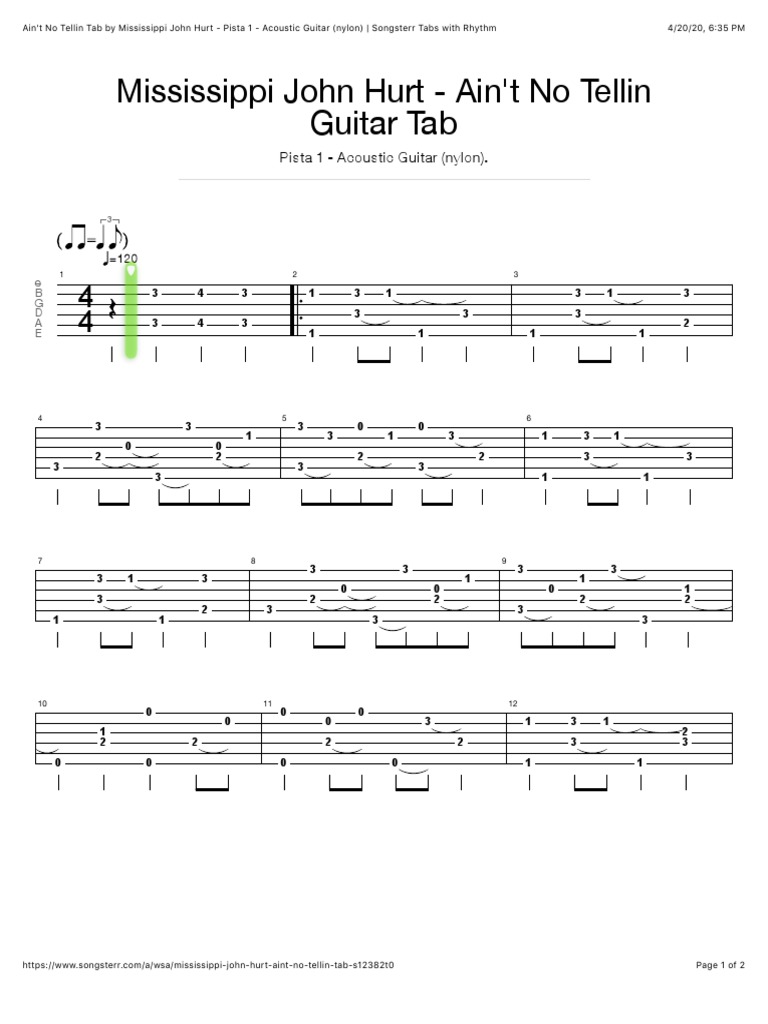 Ain't No Tellin Tab by Mississippi John Hurt Pista 1 Acoustic