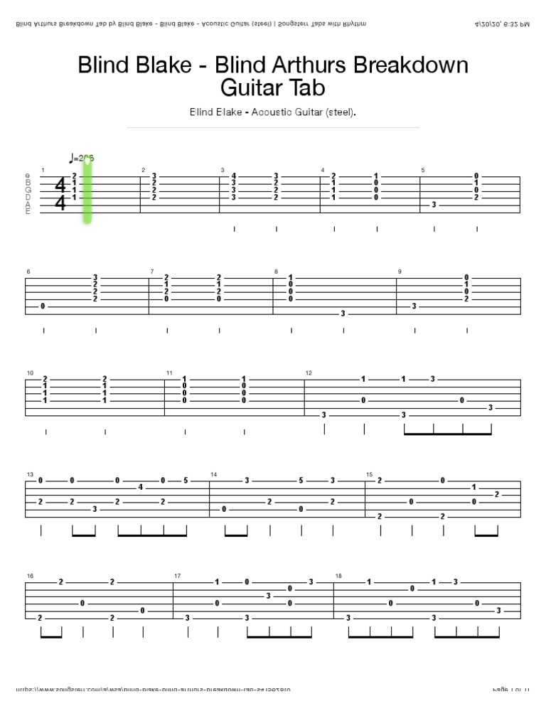 Blind Arthurs Breakdown Tab By Blind Blake Blind Blake Acoustic Guitar Steel Songsterr Tabs With Rhythm Pdf Necked Lutes Music Performance