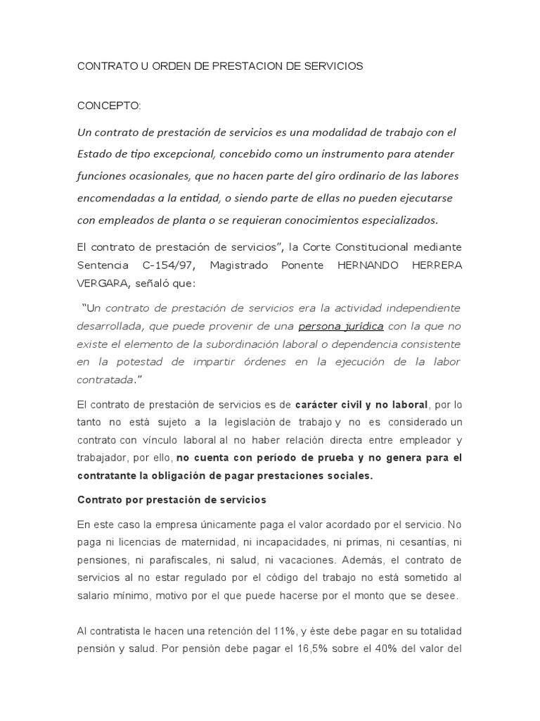 Contrato U Orden de Prestacion de Servicios | PDF | Derecho laboral ...