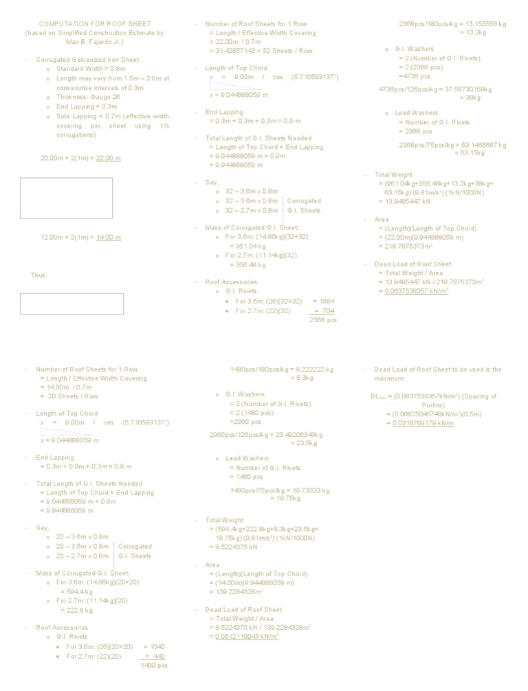Roof Sheet Calculation Guide | PDF | Building Engineering | Nature