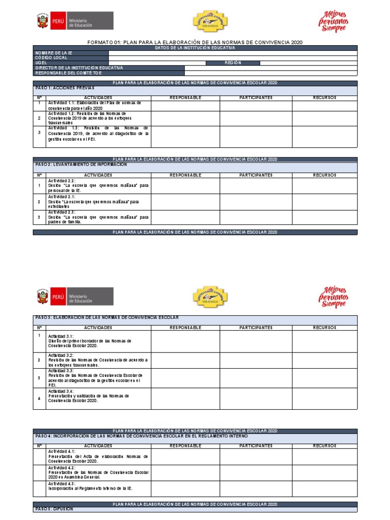 Formato de Plan de Normas de Convivencia - 2020 | PDF | Aprendizaje ...