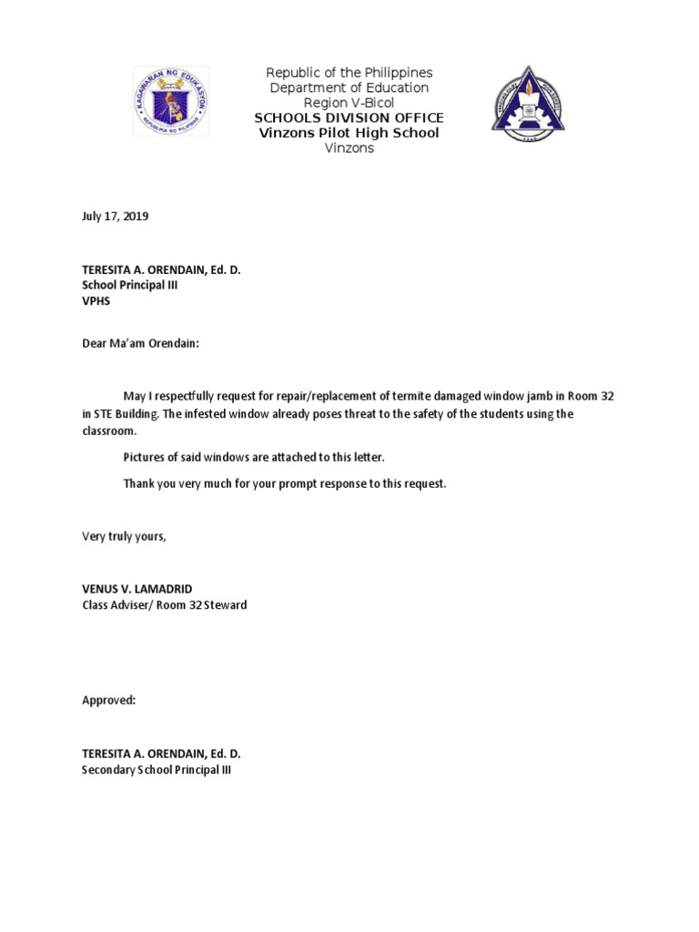 Request for Window Repair at VPHS | PDF