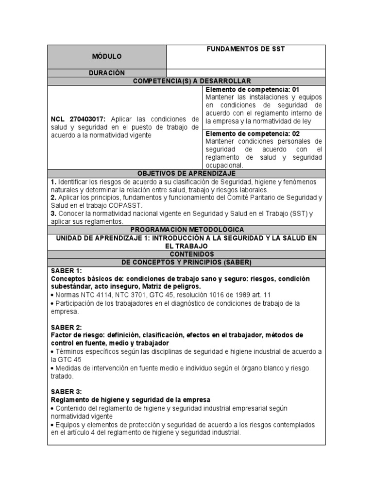 Fundamentos de SST y Normatividad Legal | PDF | Seguridad y salud ...