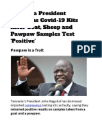 Tanzania President Questions Covid-19 Kits After Goat, Sheep and Pawpaw Samples Test Positive'