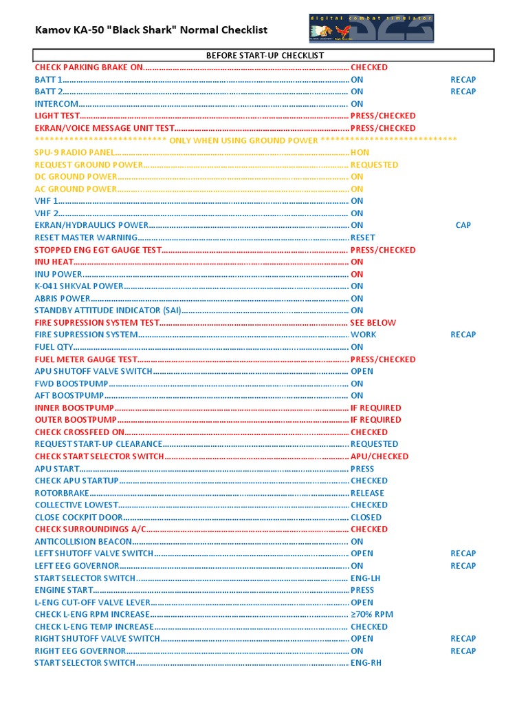 KA-50 Black Shark Normal Checklist | PDF | Manufactured Goods | Vehicles