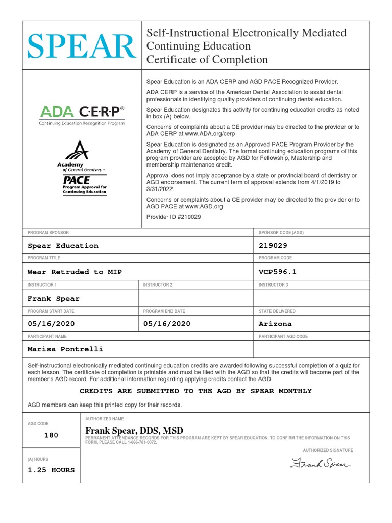 Certificate | PDF | Dentistry | Health Care