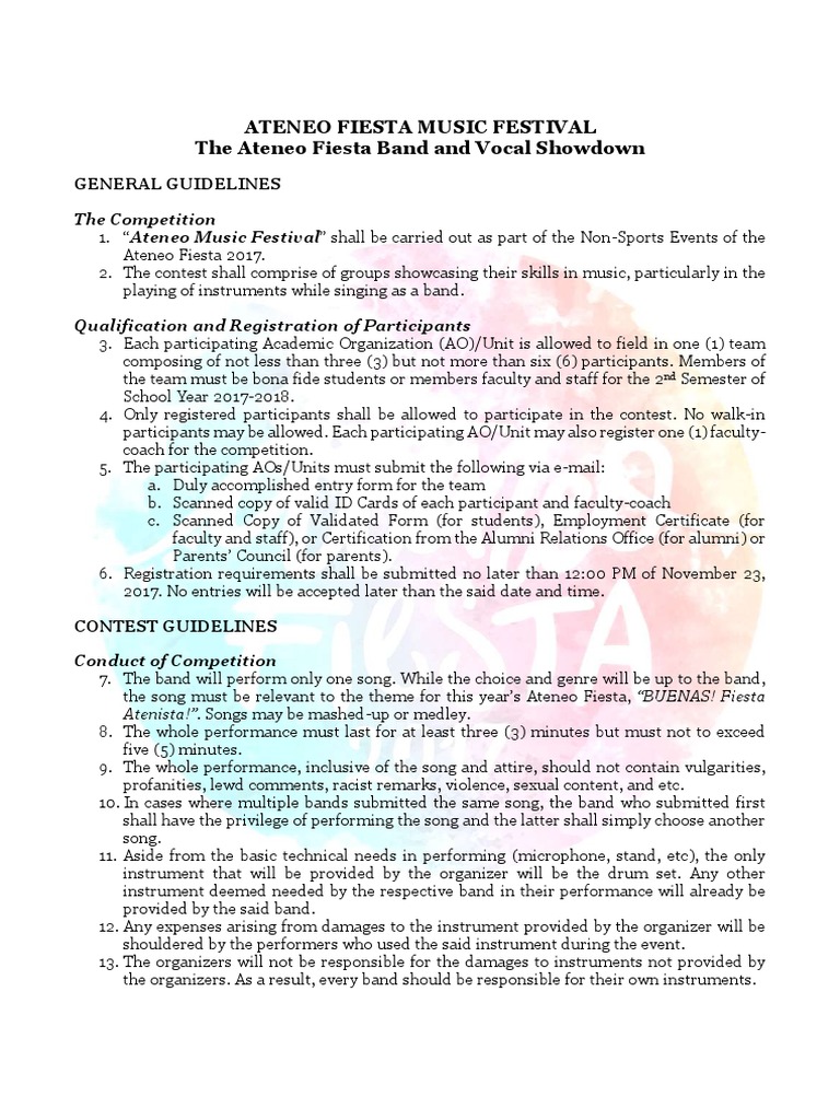 Ateneo Fiesta Music Festival Guidelines | PDF | Government | Social ...