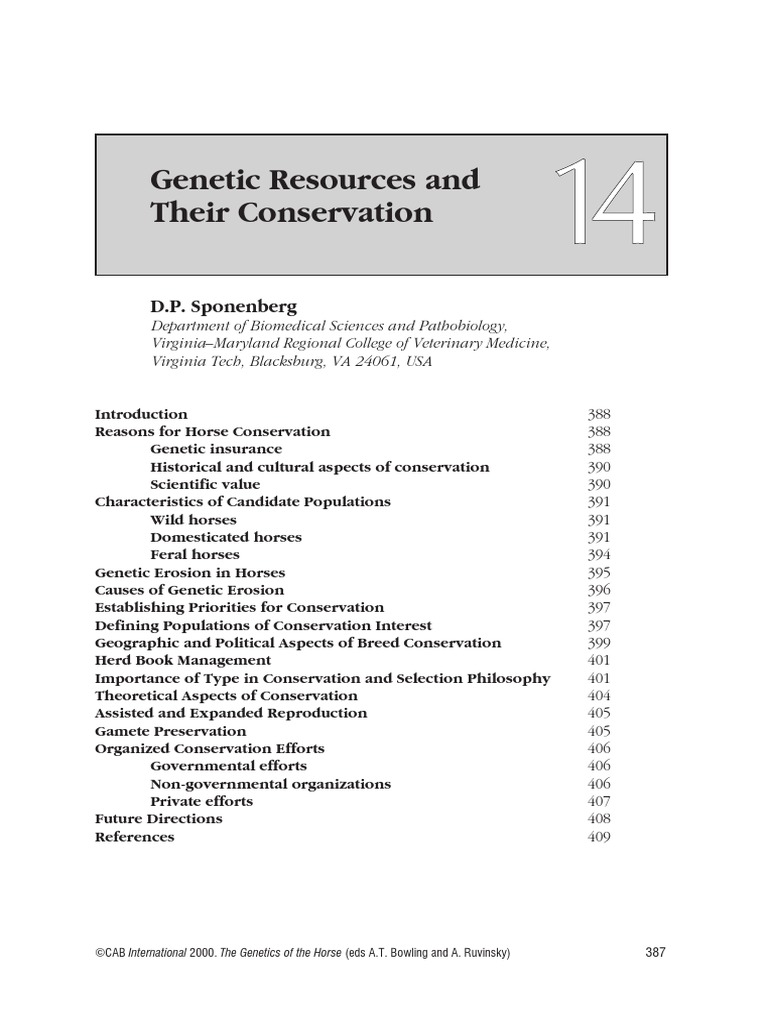 Genetic Resources And Their Conservation D P Sponenberg Horses Natural Selection