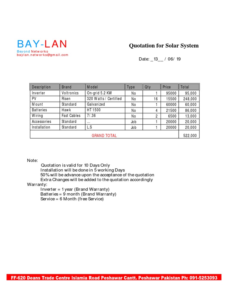 Solar System Quotation Summary | PDF