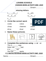 Lohana Schools: P.1English Revision Work Activity One: 2020