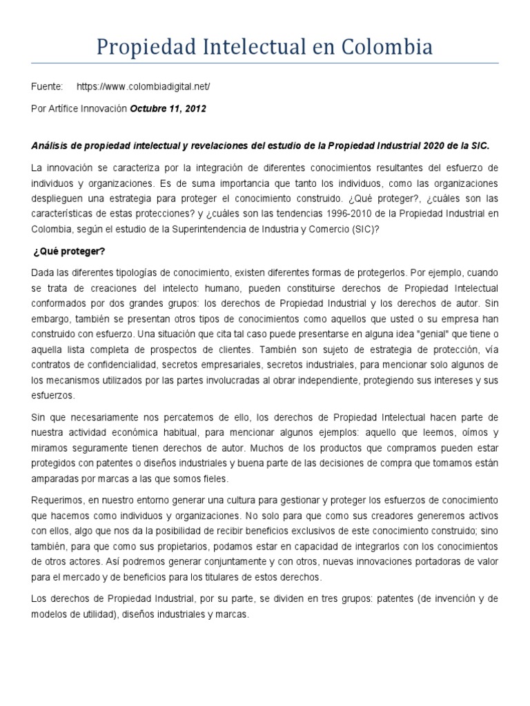 Propiedad Intelectual en Colombia | PDF | Propiedad intelectual | Propiedad