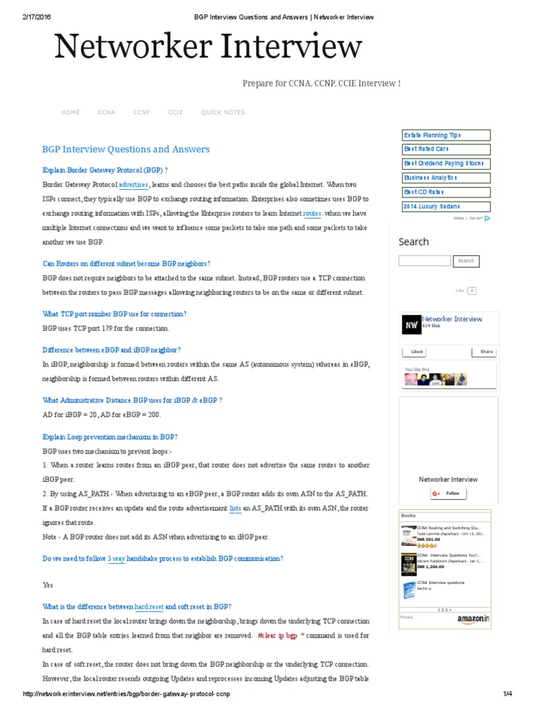 BGP Interview Questions and Answers Networker Interview PDF
