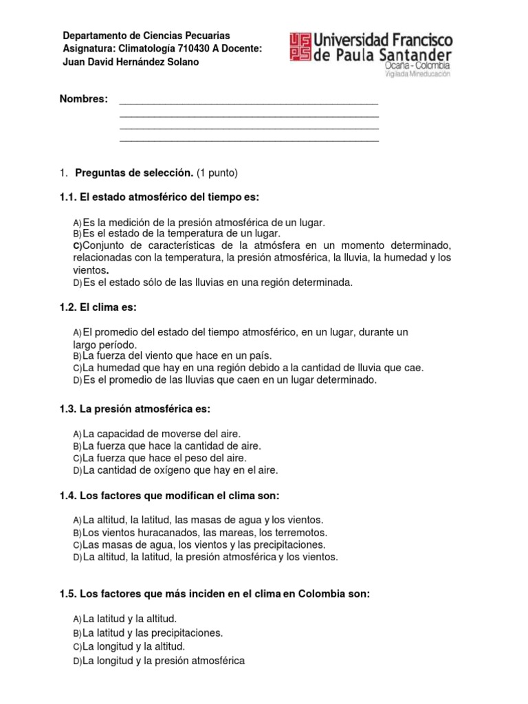 Examen de Climatología y Factores Climáticos | PDF | Clima | Meteorología