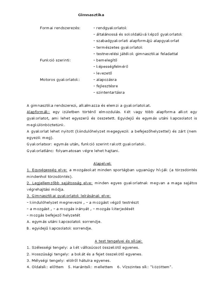 Gimnasztika II - Félév | PDF