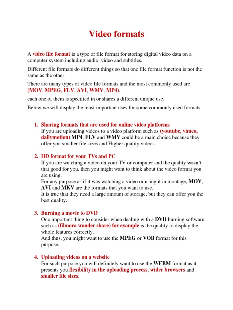 Overview of Video File Formats | PDF | Computers