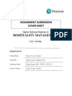 Hospitality Management: Assignment Submission Cover Sheet