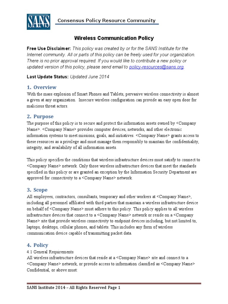 Wireless Communication Policy Guidelines | PDF | Information Security ...