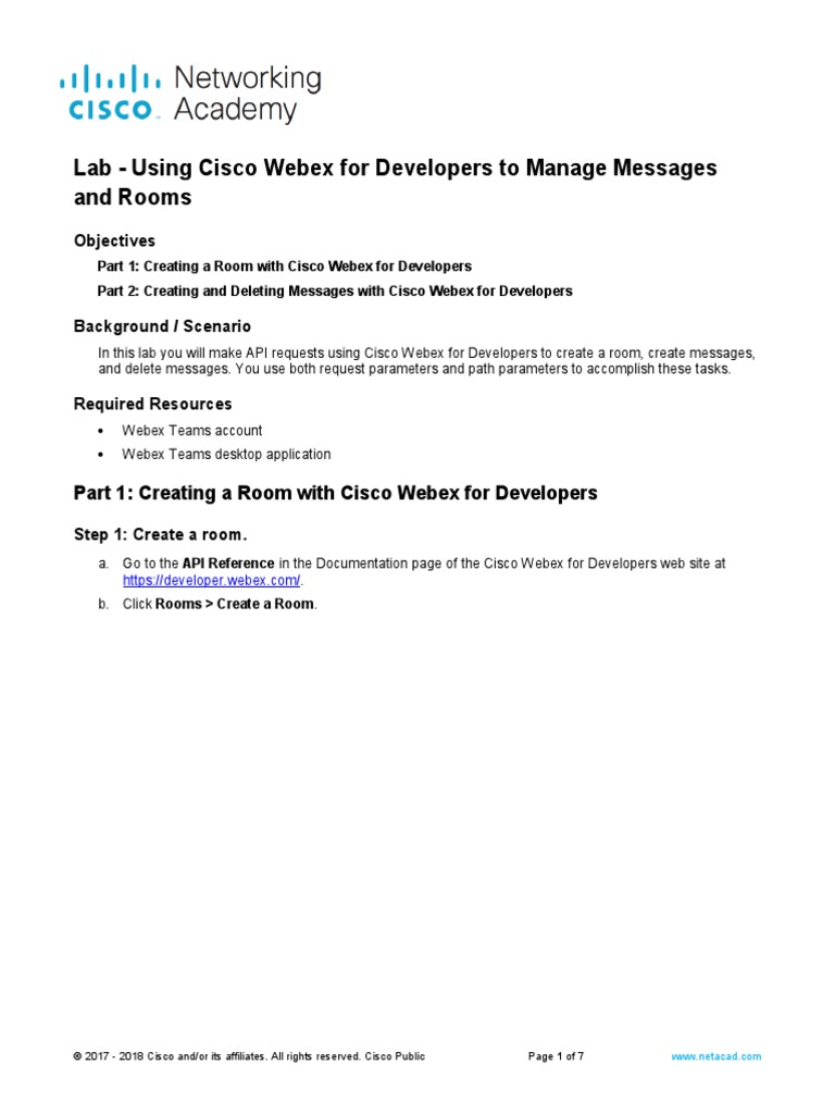 2.1.4.7 Lab - Using Cisco Webex For Developers To Manage Messages and ...