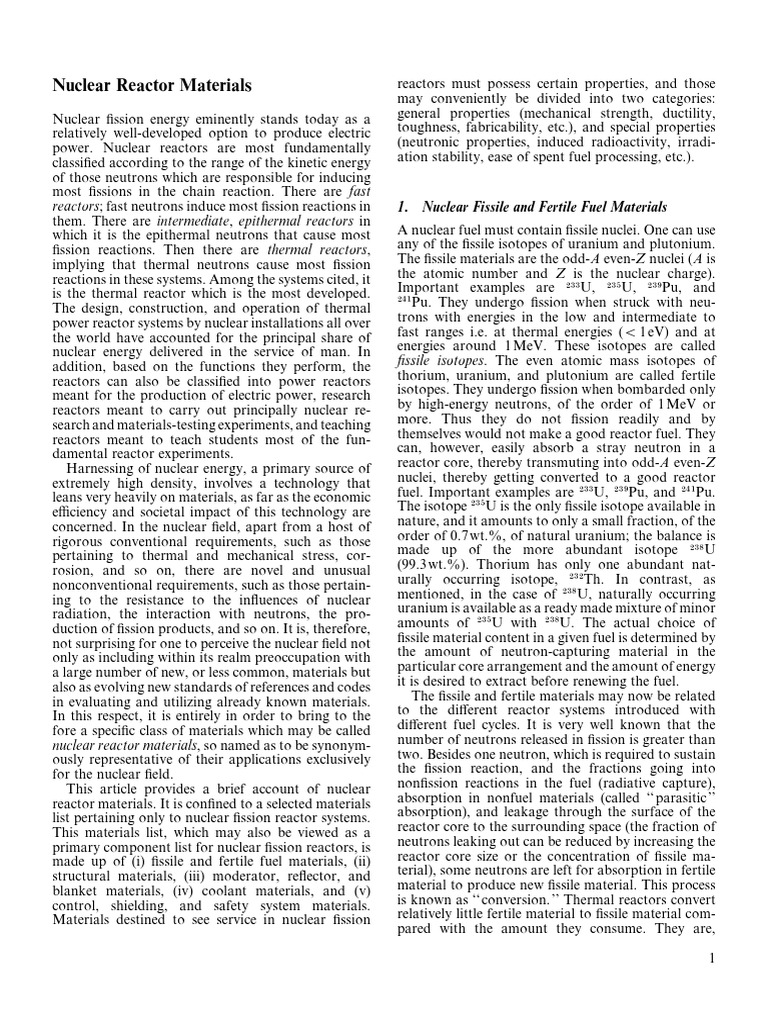 Nuclear Reactor Materials | PDF | Nuclear Fuel | Nuclear Reactor