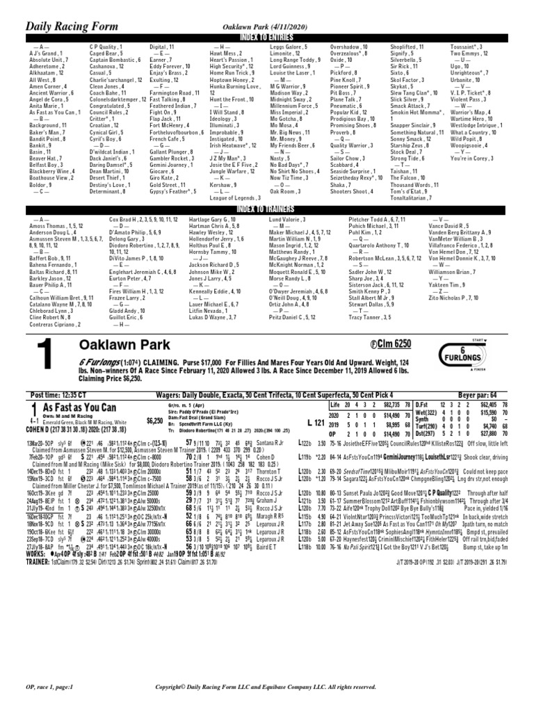 Oaklawn Park: Daily Racing Form | PDF | Animal Racing | Equestrian Sports