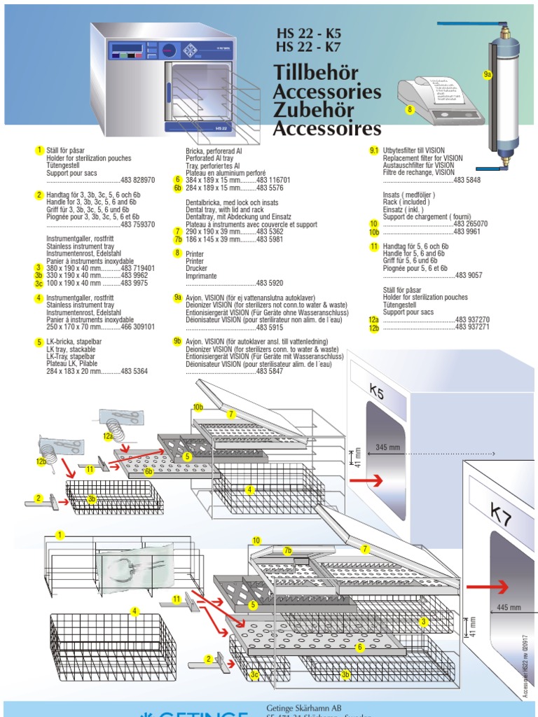Autoclaves Getinge HS 22 K5 & K7 Accessories PDF