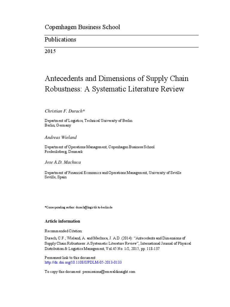 Antecedents and Dimensions of Supply Chain Robustness: A Systematic ...