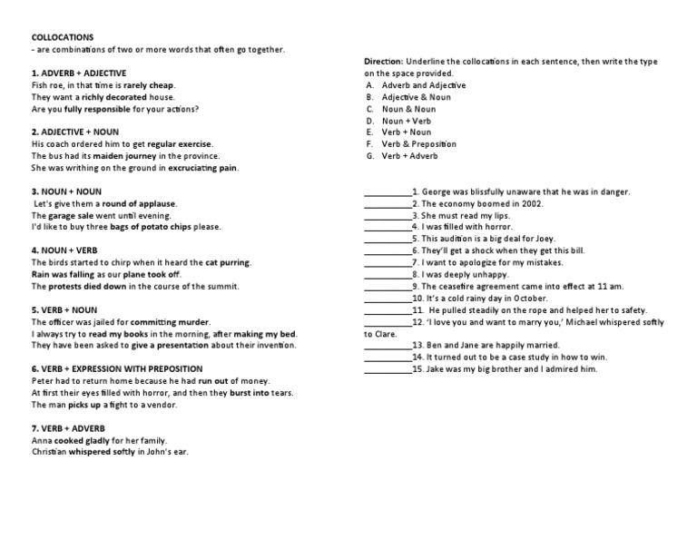 Collocations Lesson | PDF | Verb | Adverb